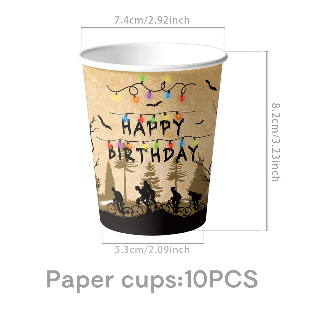 Gobelets en carton Stranger Things kraft (lot de 10) vu de face