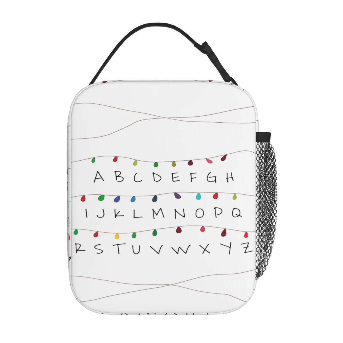 Sac isotherme Stranger Things guirlande alphabet blanc vu de face