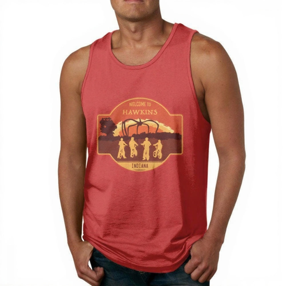 Débardeur Stranger Things Welcome to Hawkins Indiana écusson – coloris Rouge