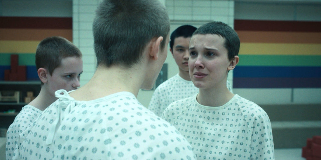 Children in white gowns in the rainbow room of the lab, Stranger Things season 4 episode 7