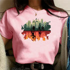 Women's pink T-shirt Stranger Things forest upside down