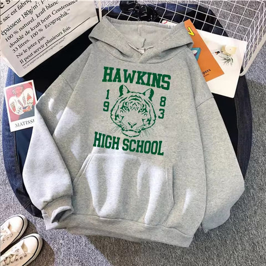Sweat à capuche Stranger Things Hawkins High School tigre – coloris Gris