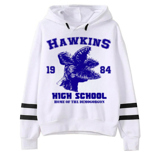 Pull blanc Stranger Things Hawkins High School 1984 vu de face