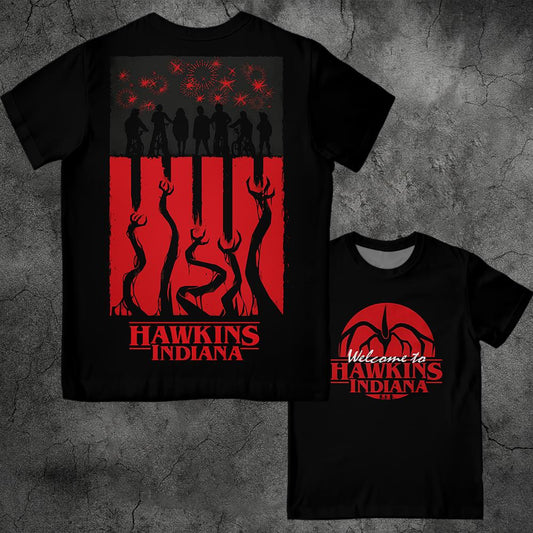 T-shirt homme Stranger Things Hawkins Indiana vu de face