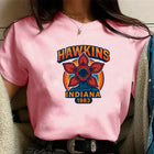 Women's pink T-shirt Stranger Things Hawkins Indiana