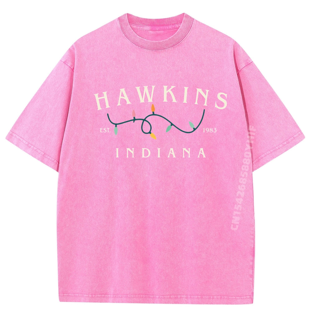 T-shirt homme délavé Stranger Things Hawkins Indiana guirlande – coloris XH230-6