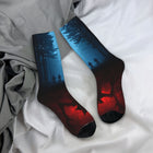 Socks Stranger Things blue and red forest
