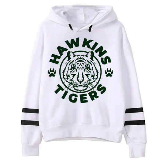 Pull blanc Stranger Things Hawkins Tigers vu de face
