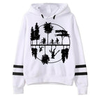 White sweater Stranger Things forest upside down