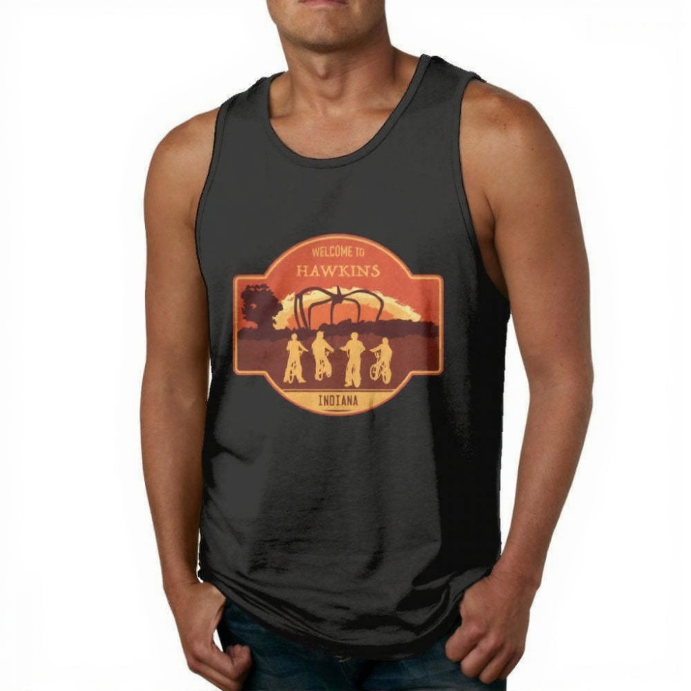 Débardeur Stranger Things Welcome to Hawkins Indiana écusson – coloris Noir