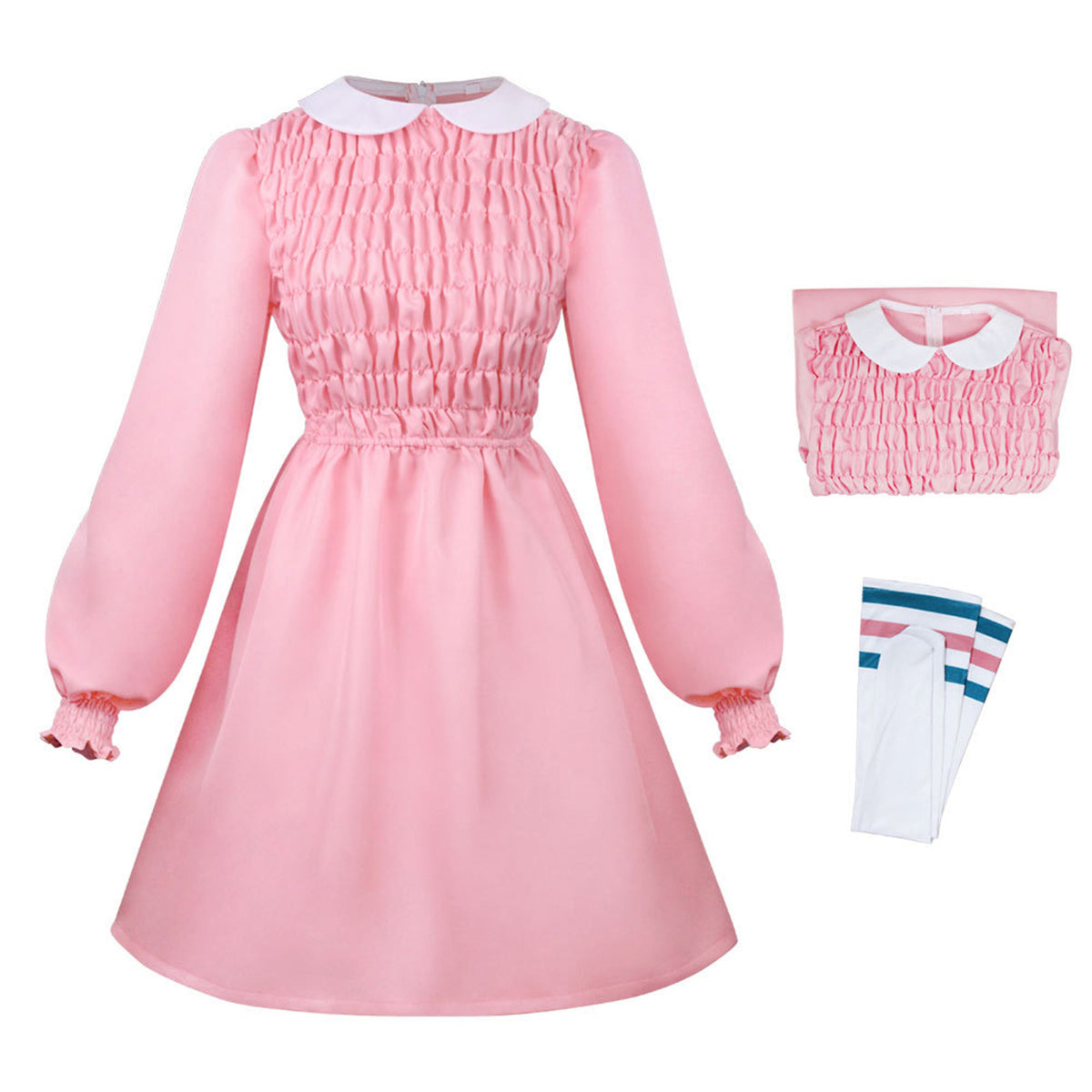 Robe rose Stranger Things Onze avec chaussettes vu de face