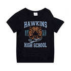 Kids' black T-shirt Stranger Things Hawkins High School tiger