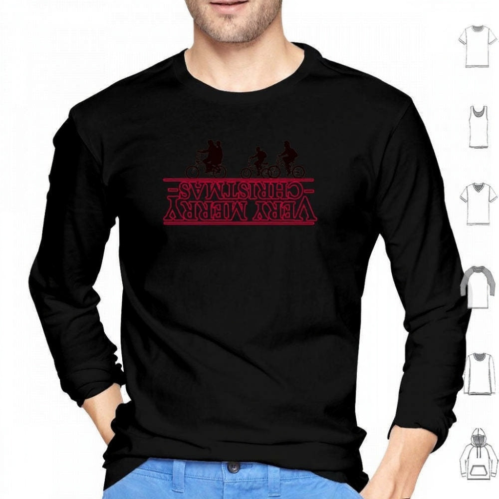 T-shirt homme manches longues Stranger Things Very Merry Christmas à l'envers – coloris Noir