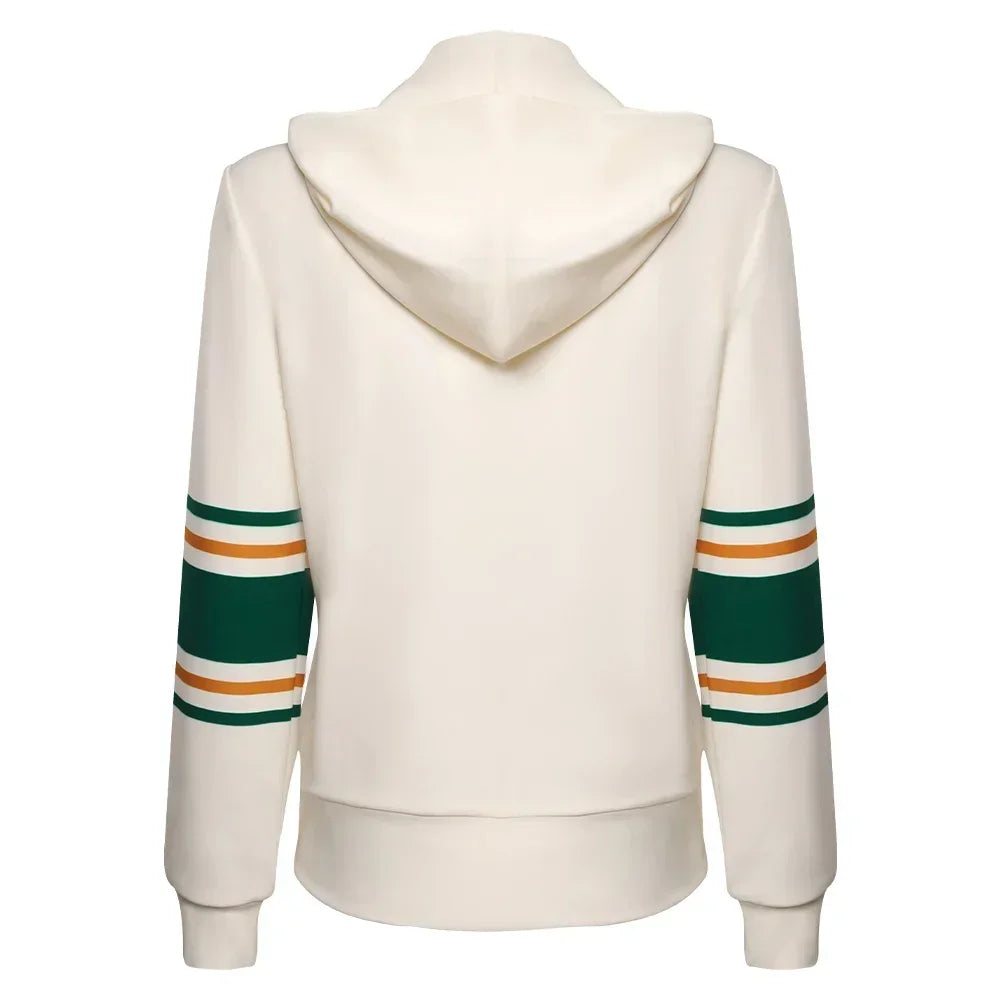 Back of the Chrissy Stranger Things cosplay jacket, hood and striped sleeves