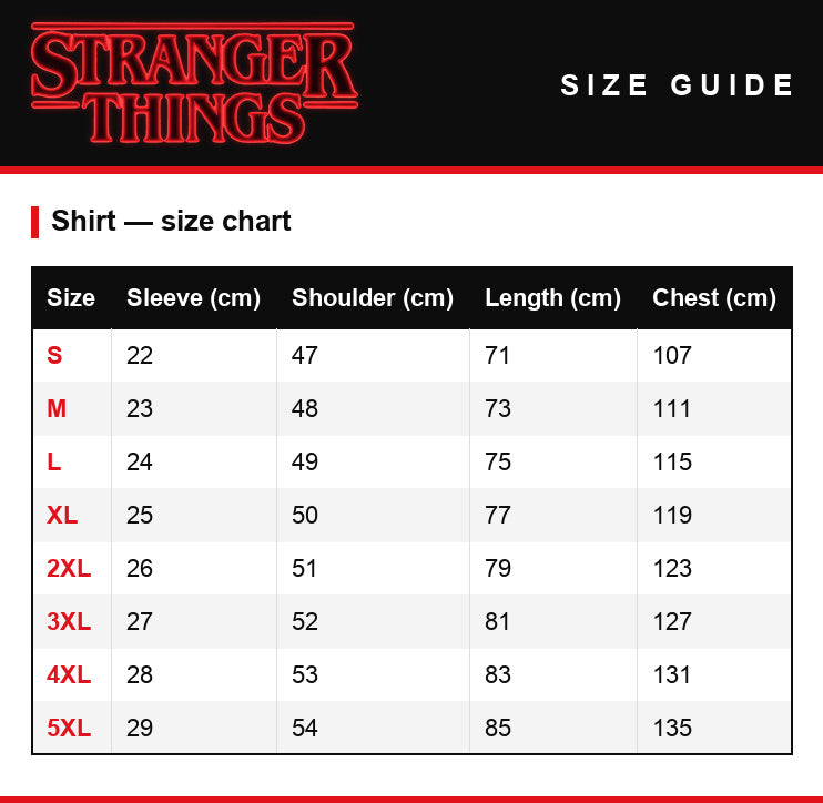 Size guide – Hawaiian shirt Stranger Things Dustin Henderson