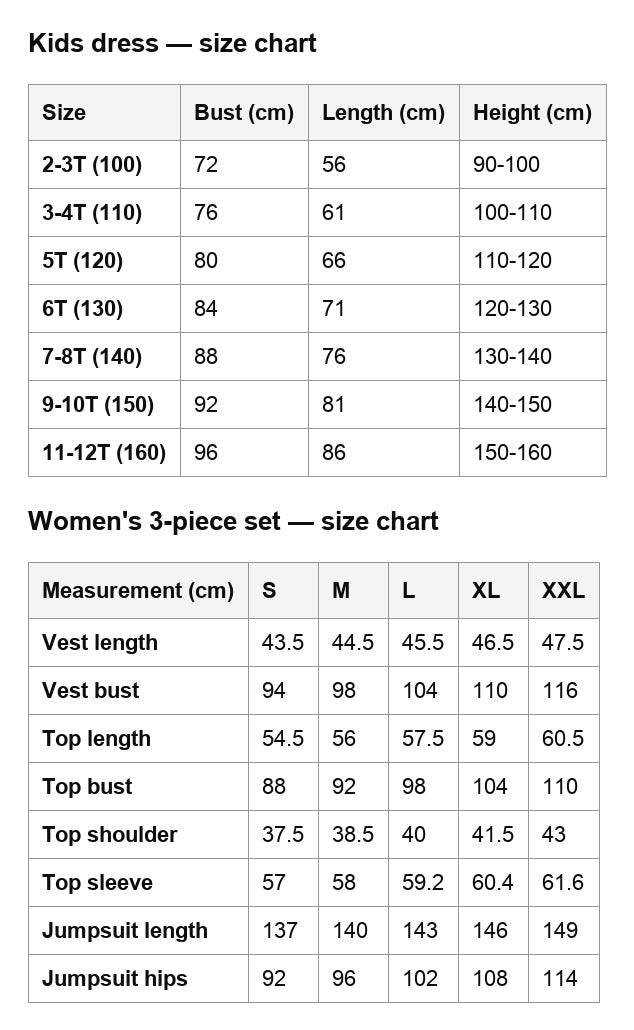 Size guide – Holly Wheeler Cosplay Costume Stranger Things Season 5