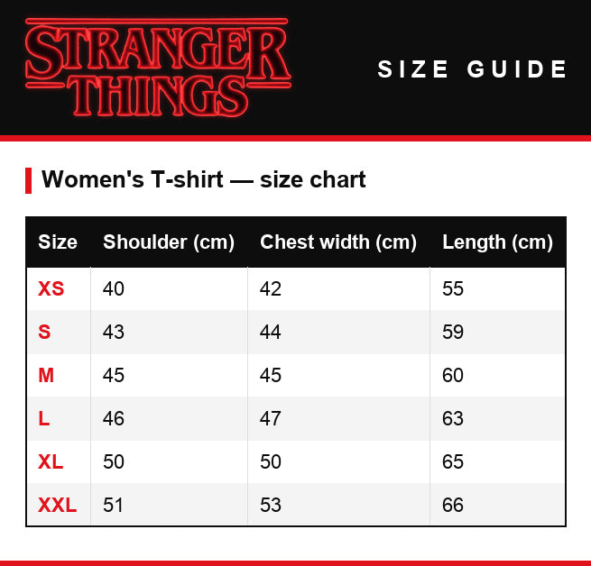 Size guide – Men's T-shirt Stranger Things Stranger Kittens
