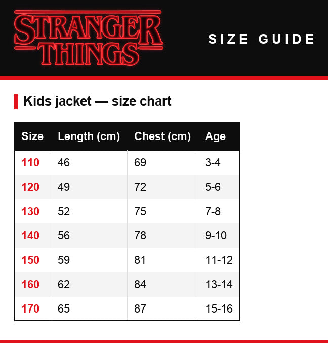 Size guide – Kids' jacket Stranger Things Max Mayfield