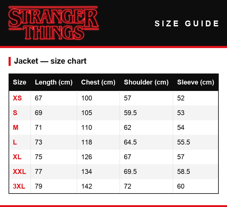 Size guide – Jacket Stranger Things Will Byers